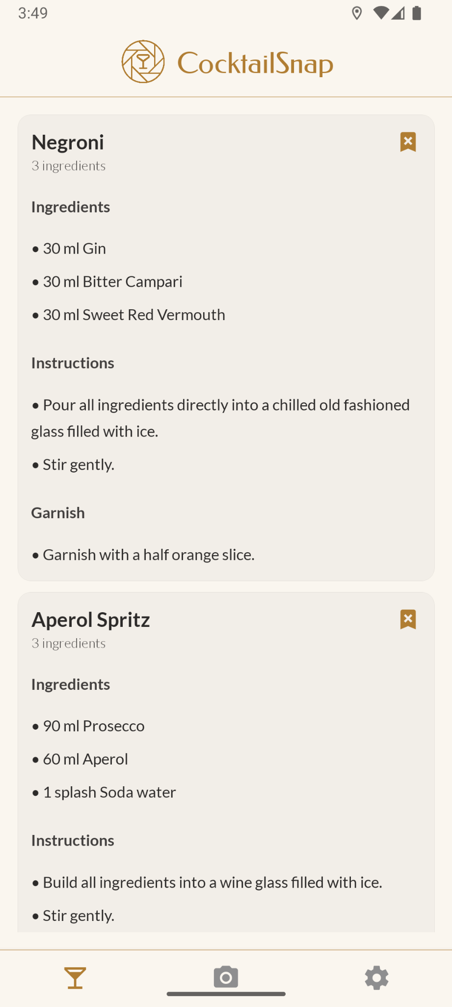The first working Kotlin version of the CocktailSnap recipe list