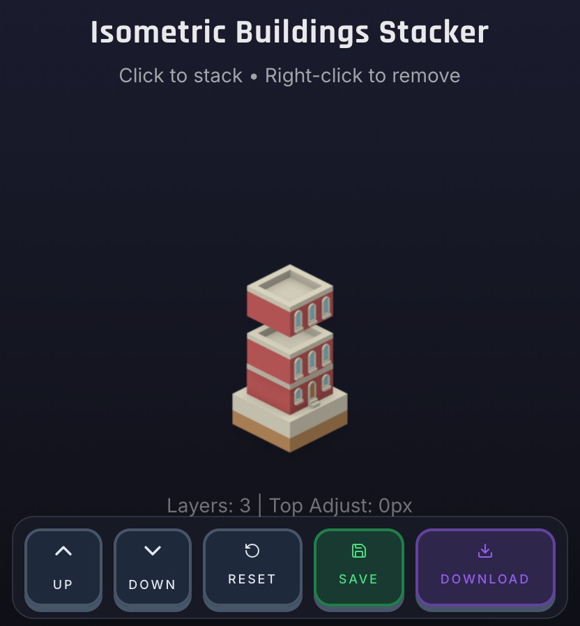 Isometric building stacker tool